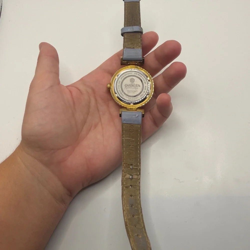 Invicta Wildflower 15543 Gold Tone Crystal Bezel Purple Leather Watch Womens